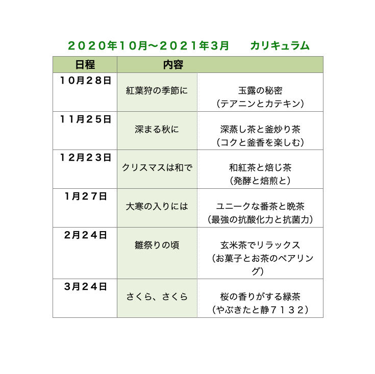 中日文化センター栄、2020年後半、日本茶は愉しい　講座予定